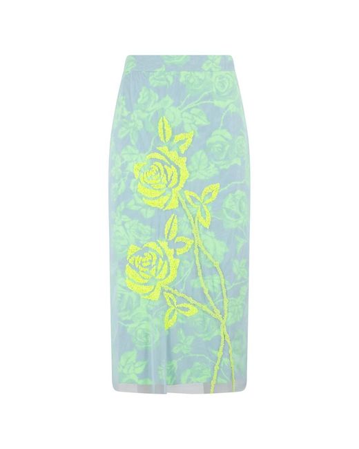 Essentiel Antwerp Green Floral Bestickter Tüll-Midirock