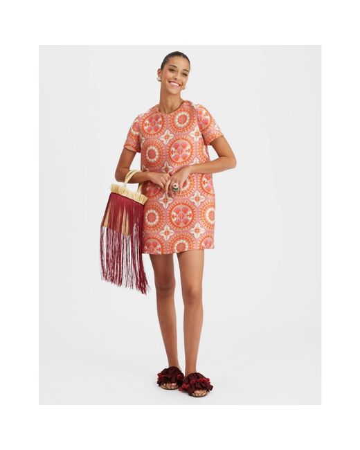 LaDoubleJ Kleedjes ,Oranje ,Katoen Sun Jacquard Mini Swing Jurk in het Pink