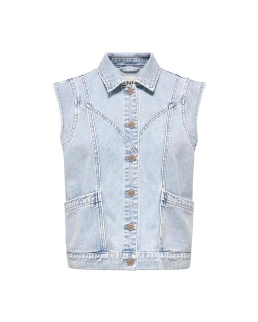 ONLY Jassen ,Blauw ,Denim Kennedy Denim Waistcoat in het Blue