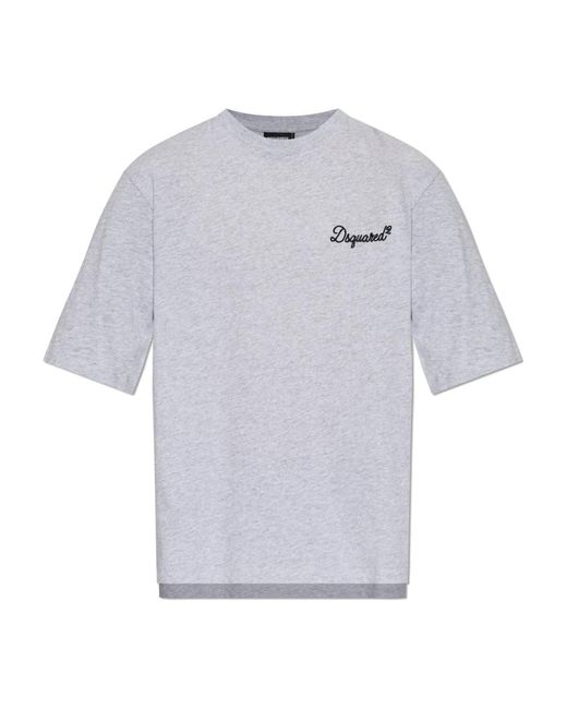 DSquared² Tops ,Grijs ,Katoen T-Shirt Met Geborduurd Logo in het Blue voor heren
