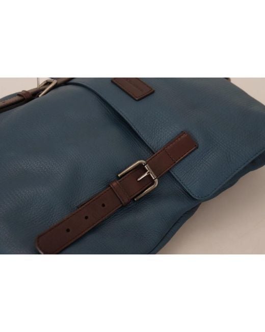 Dolce & Gabbana Blauer leder logo plaque rucksack tasche in Blue für Herren