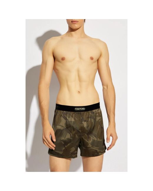Tom Ford Ondergoed ,Groen ,Satijn Satijnen Boxershorts Met Logo in het Green voor heren