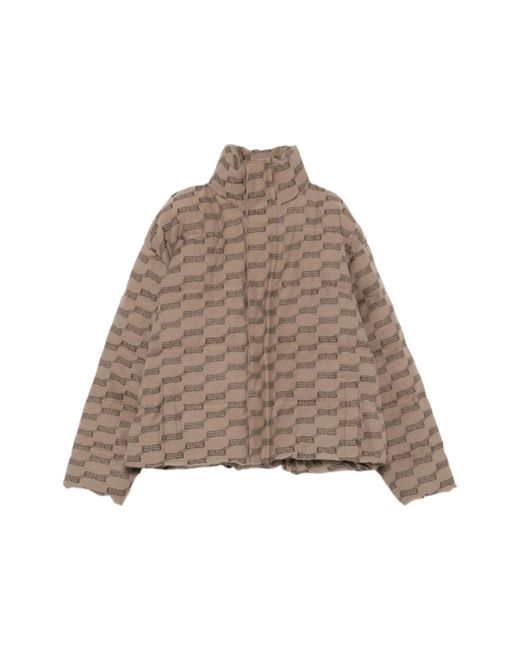 Balenciaga Jassen ,Bruin ,Katoen Gewatteerde Logo Patroon Gewatteerde Jas in het Brown voor heren