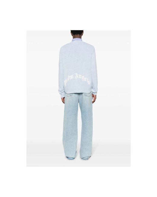 Palm Angels Blue Round-Neck Knitwear for men