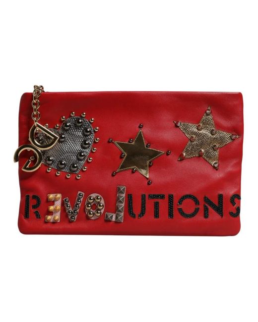 Dolce & Gabbana Red Verzierte Leder Clutch Bag