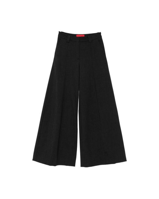 Thelatest Wijde Pijp Zwarte Wollen Broek in het Black