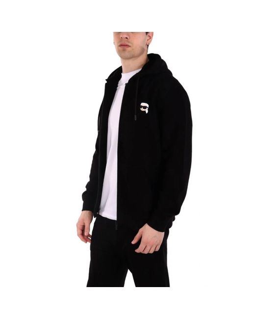 Karl Lagerfeld Hoodies & Sweatvesten ,Zwart ,Signature Zip-Up Hoodie in het Black voor heren