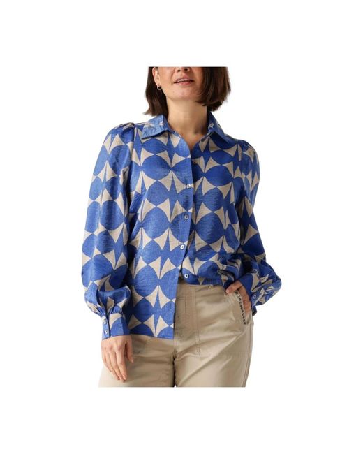 Summum Overhemden ,Blauw ,Two Tone Print Blouse in het Blue