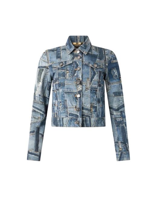 Roberto Cavalli Jassen ,Blauw ,Denim Patchwork Denim Jack Met Slangknopen in het Blue