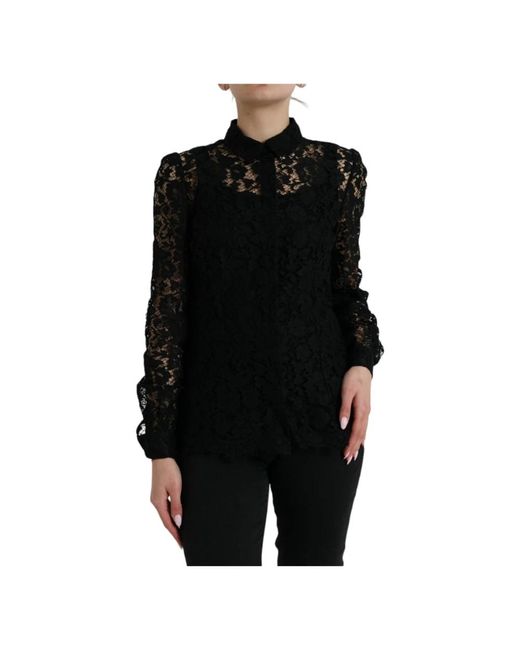 Elegante blusa in pizzo floreale di Dolce & Gabbana in Black