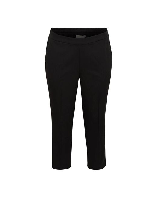 Kaffe Broeken ,Zwart ,Zwarte Cropped Broek Straight-Leg Stijl in het Black