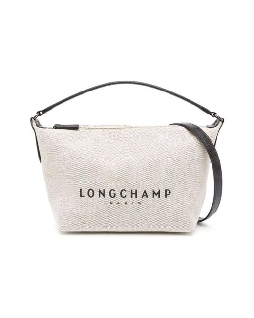 Borsa a tracolla in tela con bordo in pelle di Longchamp in White