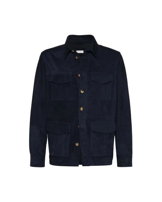 Brunello Cucinelli Navyblaue lederjacke in Blue für Herren