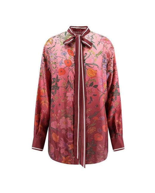 Gucci Red Silk Shirt With Flora Print