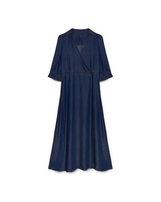 FIORELLA RUBINO Blue Langes, Vorne Gekreuztes Kleid Mit Tencel-Fasern
