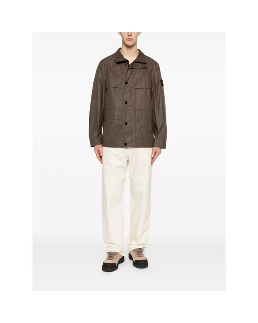 Stone Island Jassen ,Bruin ,Katoen Waxed Pigment Cotton Tela Jacket in het Brown voor heren