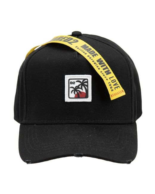 DSquared² Accessoires ,Zwart ,Katoen Stitched Logo Baseball Cap Fibbia in het Black