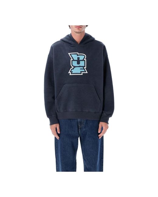 Huf Hoodies & Sweatvesten ,Blauw ,Megablast Reverse Hoodie Met Crack-Effect Artwork in het Blue voor heren