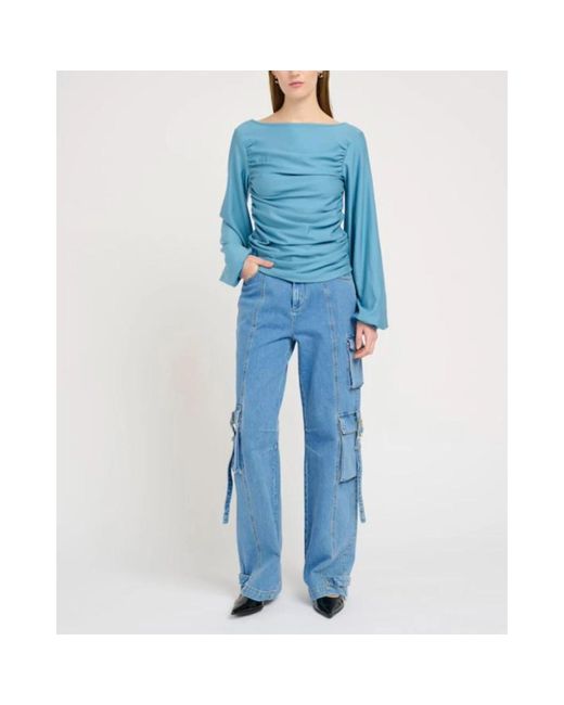 Gestuz Jeans ,Blauw ,Katoen Mid Washed Cargo Broek in het Blue
