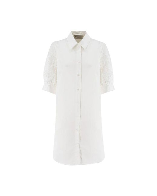 Ermanno Scervino White Midi kleid mit macramé-spitzenärmeln