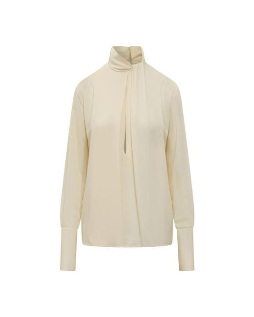 Tom Ford Overhemden ,Washed Silk Georgette Blouse Met Lange Mouwen in het Natural