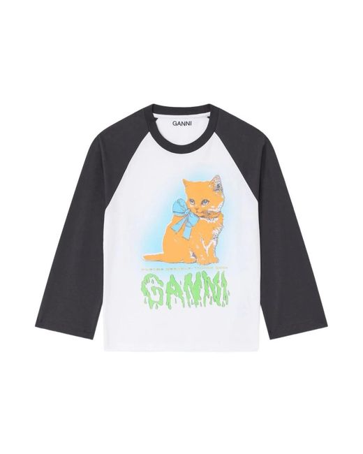 Ganni Blue Long Sleeve T-Shirts