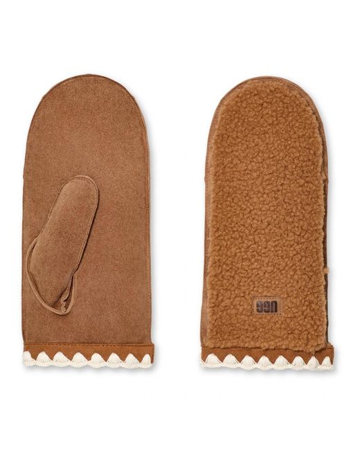 Ugg Fluff Scalloped Mitten in het Brown