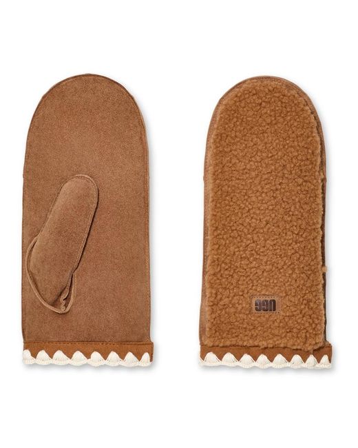 Ugg Brown Fluff scalloped fäustlinge