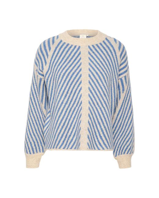 Kaffe Blue Gestreifter Strickpullover/Kornblume