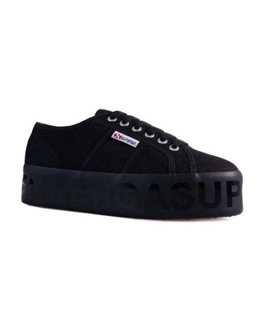 Superga Black 2790 glänzende gedruckte Plattform