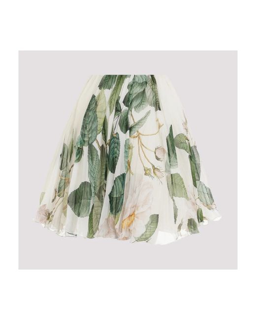 Giambattista Valli Natural Magnolia print silk skirt white
