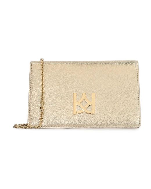 Kazar Natural Kleine Goldene Tasche An Einer Kette Mit Einem Großen Monogramm