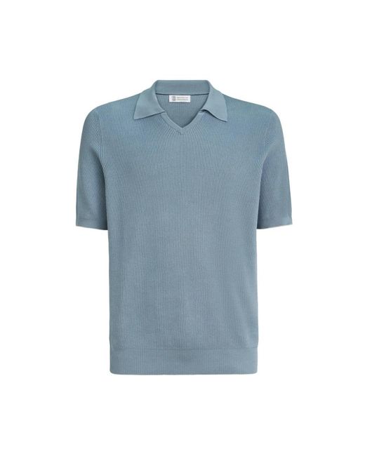 Brunello Cucinelli Blue V-Neck Knitwear for men