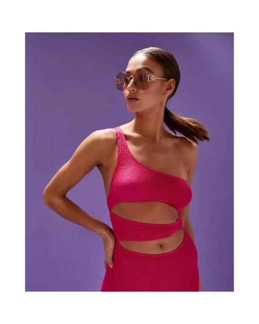 Bondeye Kleedjes ,Roze ,Nylon Roze Asymmetrische Jurk Rico Model in het Pink