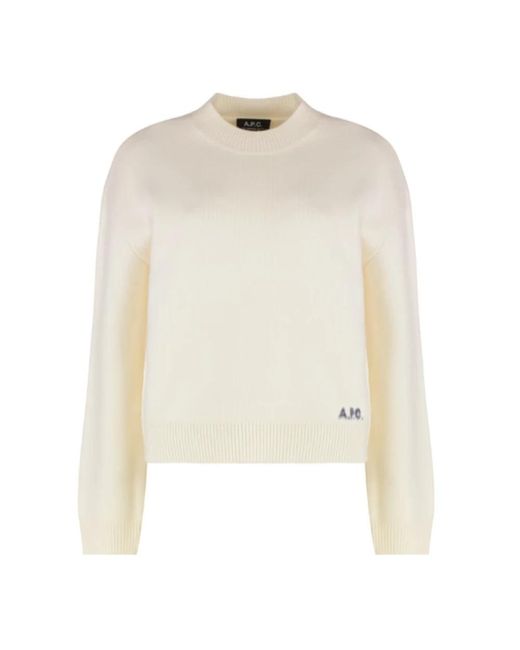 A.P.C. White Beiger Rippstrick-Crewneck-Pullover