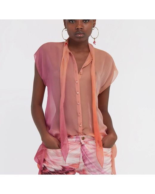 Roberto Cavalli Overhemden ,Roze ,Strikdetailshirt Fuchsia Vrouw in het Pink