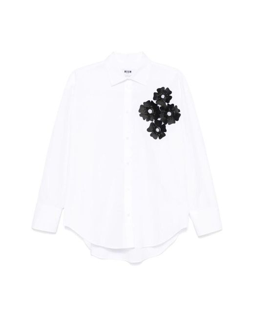 MSGM White Weißes button-up hemd langarm