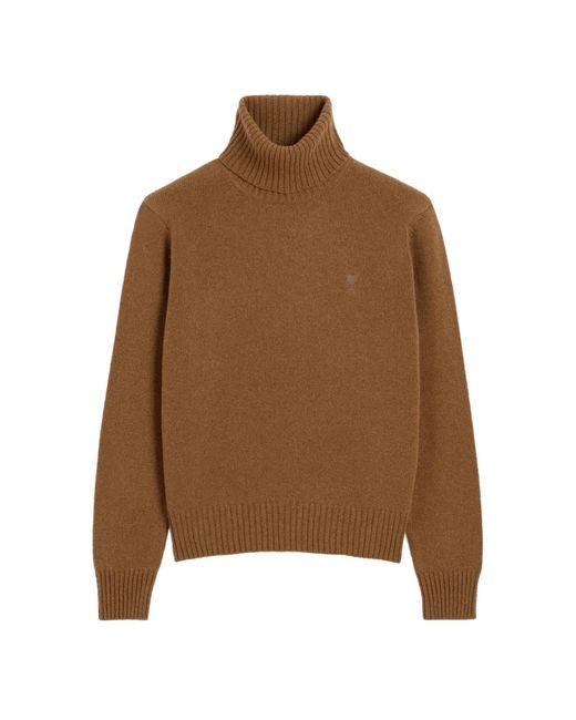 AMI Truien & Vesten ,Bruin ,Wol Bruine Logo Coltrui Sweater in het Brown voor heren