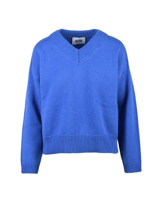 Alpha Studio Blue V-Neck Knitwear