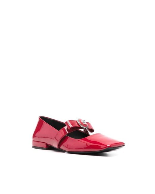 Versace Red Chic Ribbon Flat Shoes For