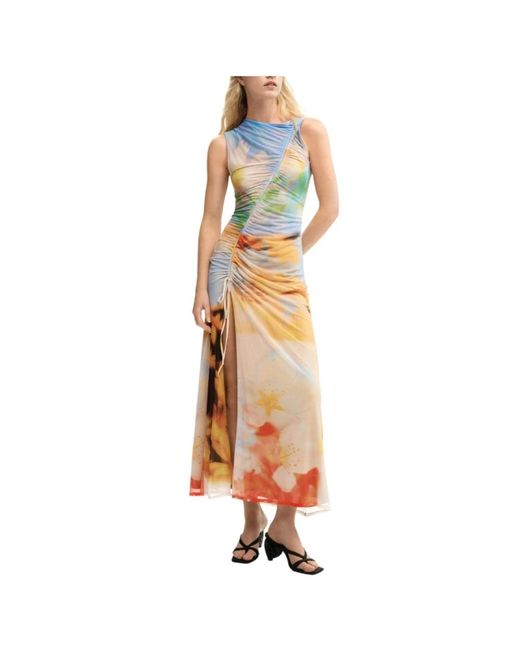 Desigual Gedrapeerde Maxi Jurk in het Metallic