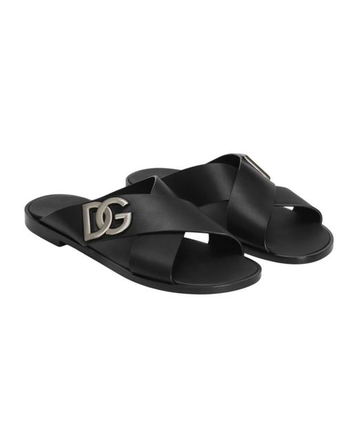 Dolce & Gabbana Leren Sandalen Met Dg-Logo in het Black voor heren