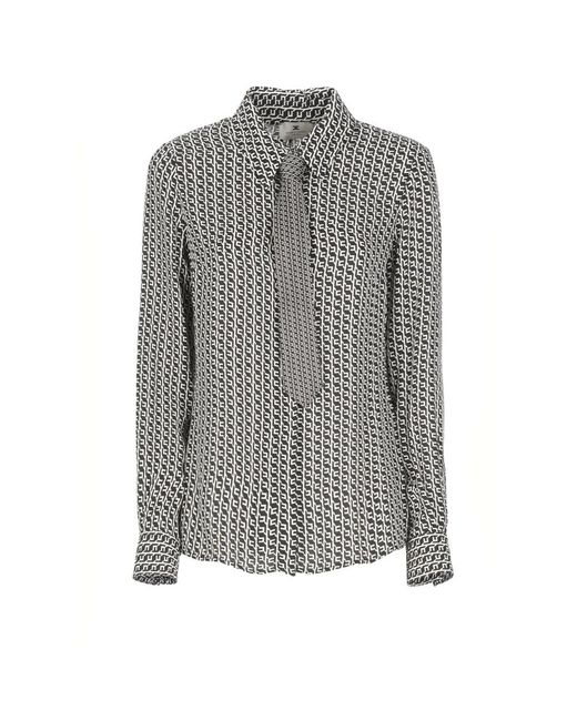 Elisabetta Franchi Zwarte Geometrische Print Overhemd Met Kraag in het Gray
