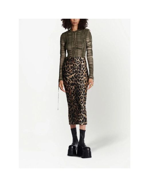 Balmain Black Leopard Print Midi Skirt