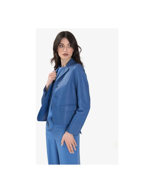 P.A.R.O.S.H. Jassen ,Blauw ,Leer Maciock Blazer in het Blue