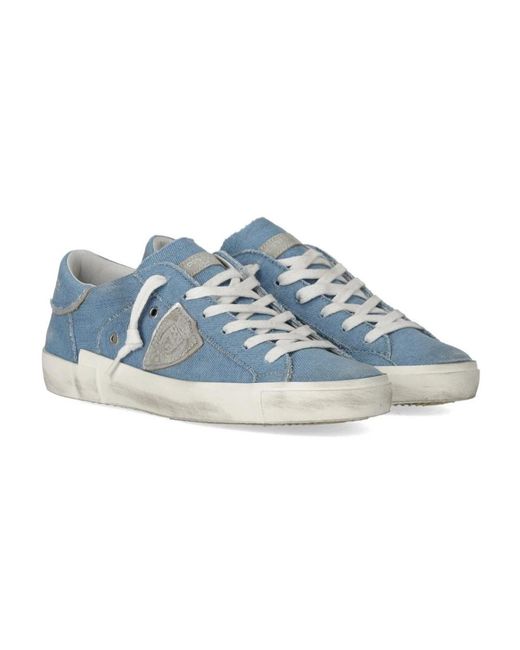 Philippe Model Schoenen ,Blauw ,Denim Denim Bluette Lage Sneaker Met Logo