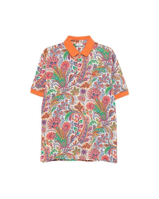 Etro Tops ,Veelkleurig ,Leer Paisley Print Polo in het Multicolor voor heren