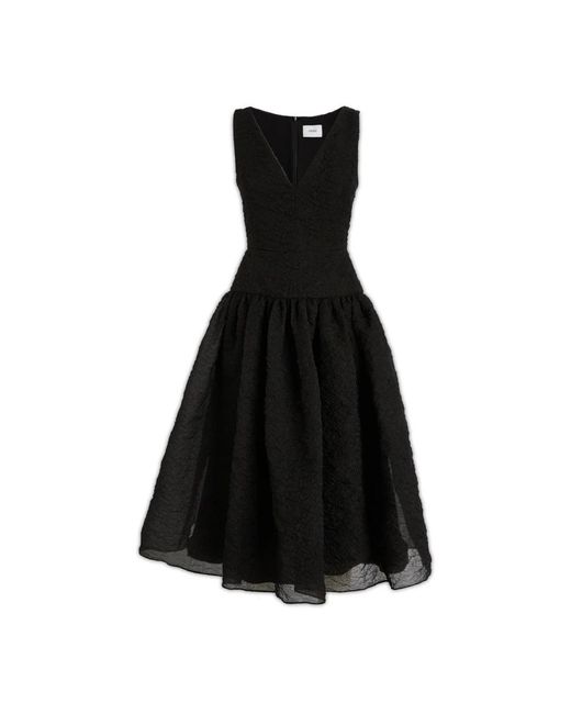 Erdem Black Organza V-Neck Sleeveless Midi Dress