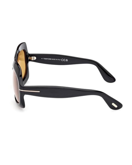 Tom Ford Blue Quadratische sonnenbrille schwarz mit gelben gläsern