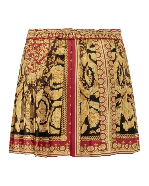Versace Barocco Geplooide Mini Rok in het Brown